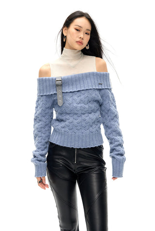 [NAWS] Off-shoulder sweater with detachable belt