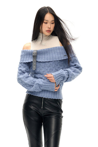 [NAWS] Off-shoulder sweater with detachable belt