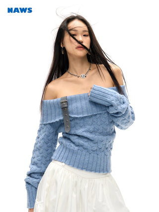 [NAWS] Off-shoulder sweater with detachable belt