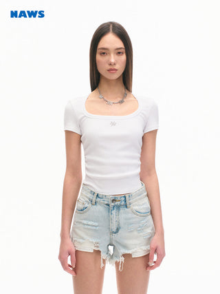 [NAWS] Garden Slim Fit Ice Silk Square Collar T-Shirt