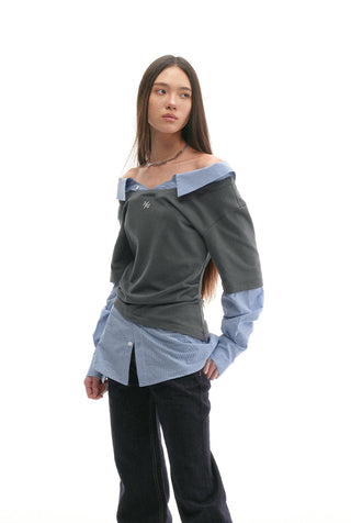 [NAWS] Sweater Off-Shoulder Pleated Shirt