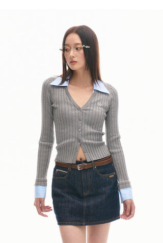 [NAWS] Gray Knitted Wool Shoulder Long Sleeve Top