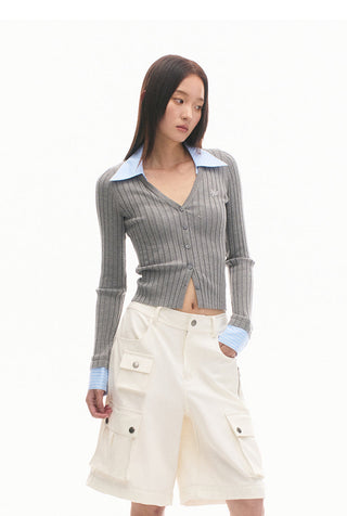 [NAWS] Gray Knitted Wool Shoulder Long Sleeve Top