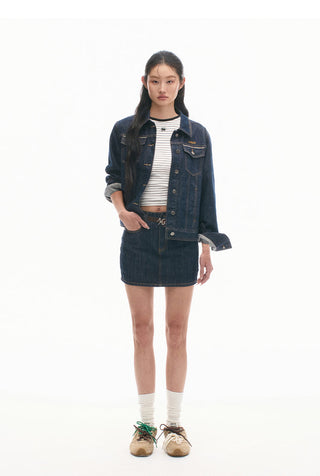 [NAWS]  Denim Skirt Retro Mid Waist Cotton Skirt