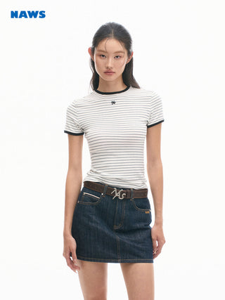 [NAWS]  Denim Skirt Retro Mid Waist Cotton Skirt