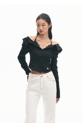 [NAWS] Siren Lace Shirt Off-Shoulder Cotton Long Sleeve