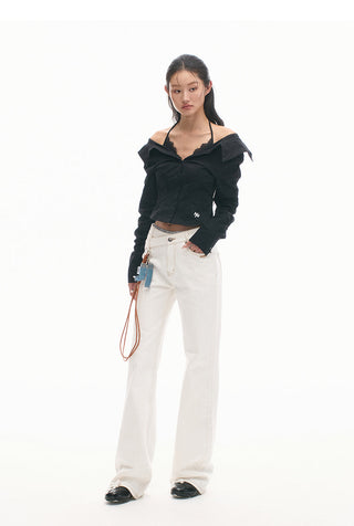 [NAWS] Siren Lace Shirt Off-Shoulder Cotton Long Sleeve