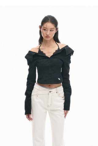 [NAWS] Siren Lace Shirt Off-Shoulder Cotton Long Sleeve