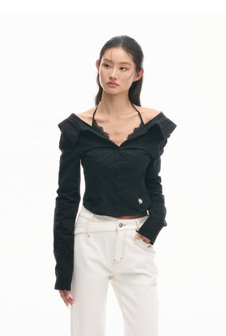 [NAWS] Siren Lace Shirt Off-Shoulder Cotton Long Sleeve