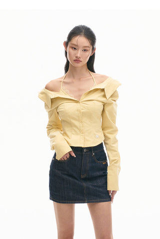 [NAWS] Siren Lace Shirt Off-Shoulder Cotton Long Sleeve