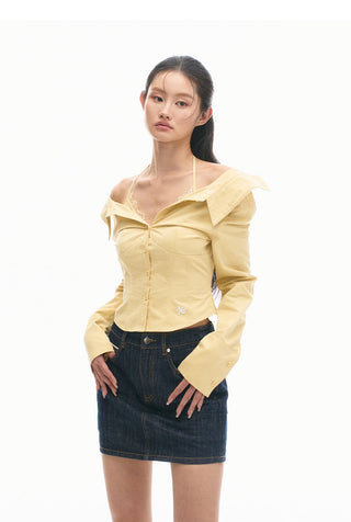 [NAWS] Siren Lace Shirt Off-Shoulder Cotton Long Sleeve