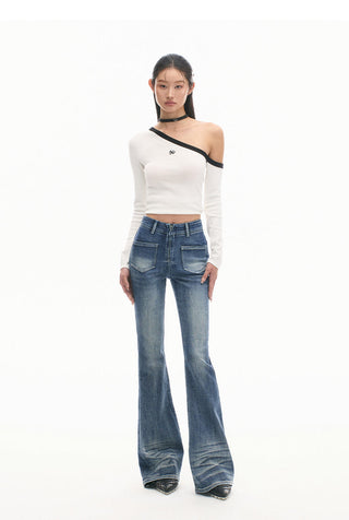 [NAWS] Double Sided Fish Jeans High Waist Bootcut Pants