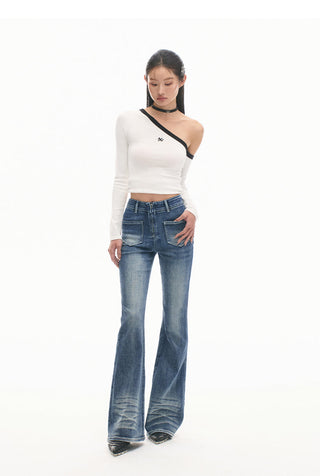 [NAWS] Double Sided Fish Jeans High Waist Bootcut Pants