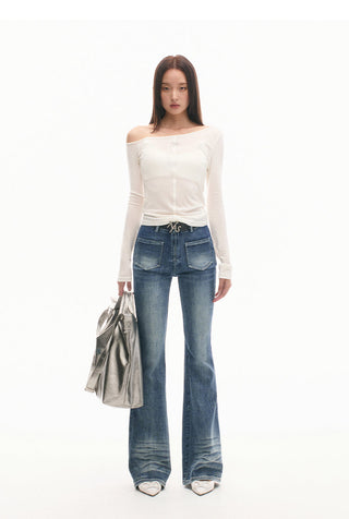 [NAWS] Double Sided Fish Jeans High Waist Bootcut Pants