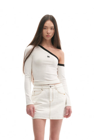 [NAWS] Sculpture Sweater Contrast Cold Shoulder Top