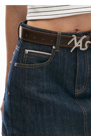 [NAWS] High Line Logo Wide Belt Retro Black Leather Belt