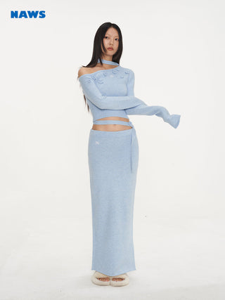 [NAWS] Wild Rose Knitting Suit Off-Shoulder Halter Two-Piece