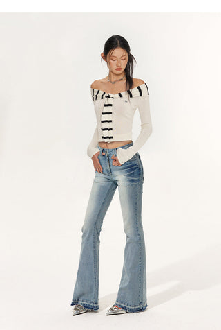 [NAWS] Classic Style Sweater Sailor Collar Off-Shoulder Top