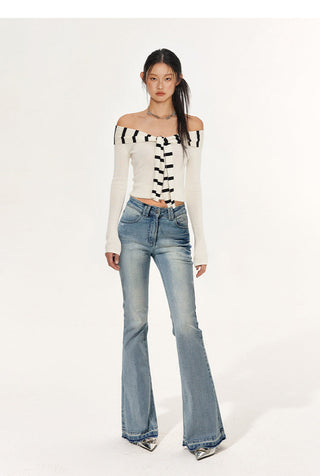 [NAWS] Classic Style Sweater Sailor Collar Off-Shoulder Top