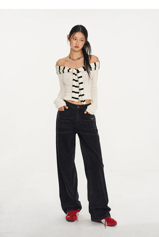 [NAWS] Classic Style Sweater Sailor Collar Off-Shoulder Top