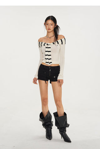 [NAWS] Classic Style Sweater Sailor Collar Off-Shoulder Top