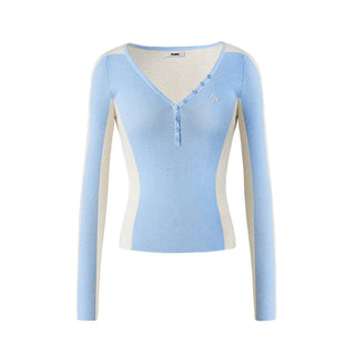 [NAWS] Mermaid V-Neck Sweater Patchwork Long Sleeve