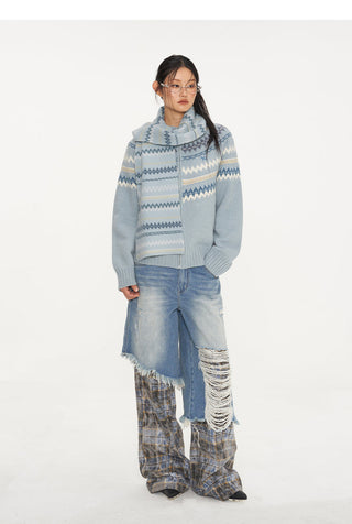 [NAWS] Plaid Stitching Wide Leg Jeans