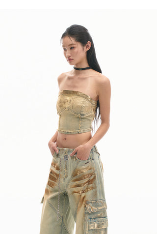 [NAWS] Python Vintage Distressed Denim Top