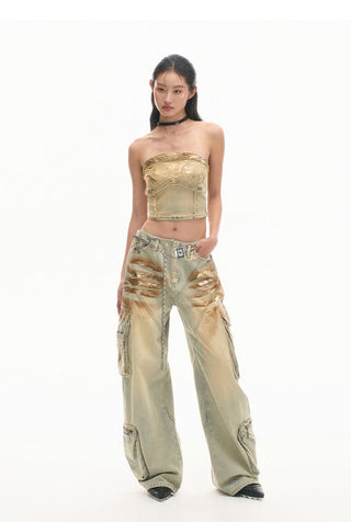 [NAWS] Python Vintage Distressed Denim Top