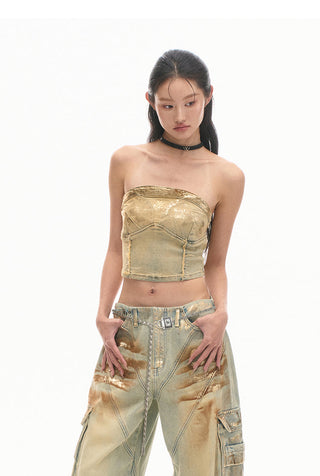 [NAWS] Python Vintage Distressed Denim Top