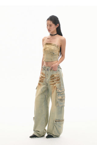 [NAWS] Python Vintage Distressed Denim Top