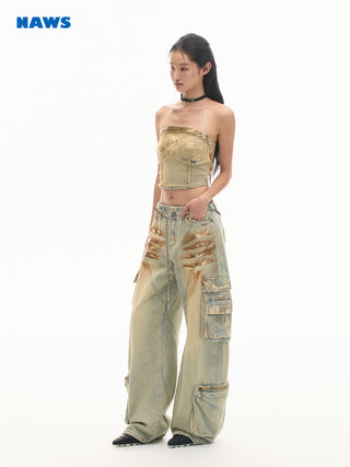 [NAWS] Python Vintage Distressed Denim Top