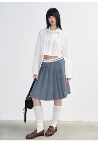 [NS76] SS Korean Preppy Ribbon Pleated A-Line Skirt