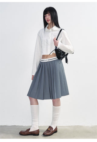 [NS76] SS Korean Preppy Ribbon Pleated A-Line Skirt