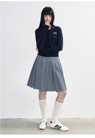 [NS76] SS Korean Preppy Ribbon Pleated A-Line Skirt