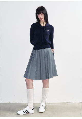 [NS76] SS Korean Preppy Ribbon Pleated A-Line Skirt