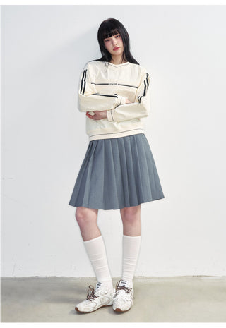 [NS76] SS Korean Preppy Ribbon Pleated A-Line Skirt