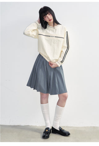 [NS76] SS Korean Preppy Ribbon Pleated A-Line Skirt