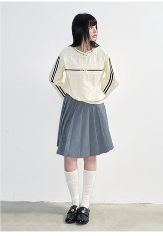 [NS76] SS Korean Preppy Ribbon Pleated A-Line Skirt