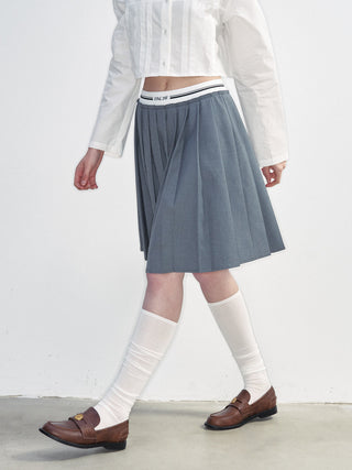 [NS76] SS Korean Preppy Ribbon Pleated A-Line Skirt