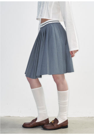 [NS76] SS Korean Preppy Ribbon Pleated A-Line Skirt