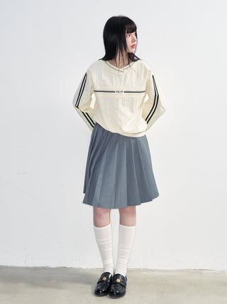 [NS76] SS Korean Preppy Ribbon Pleated A-Line Skirt