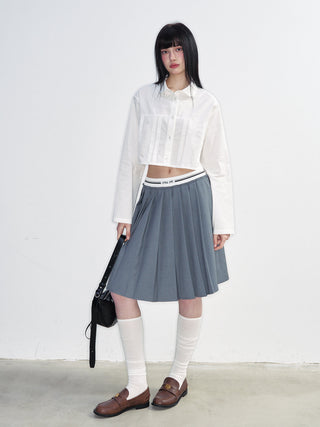 [NS76] SS Korean Preppy Ribbon Pleated A-Line Skirt