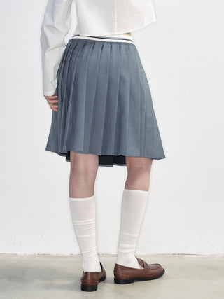 [NS76] SS Korean Preppy Ribbon Pleated A-Line Skirt