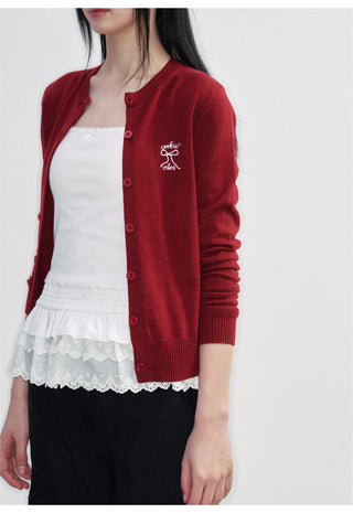 [NS76] SS Bow Embroidered Knitted Cardigan Sweater