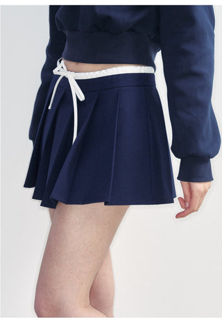 [NS76] SS Patchwork Contrast Pleated A-Line Skirt