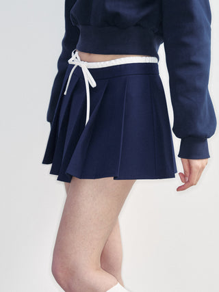 [NS76] SS Patchwork Contrast Pleated A-Line Skirt