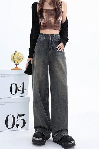 retro raw edge loose drape jeans