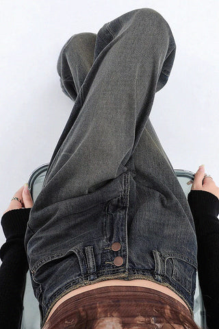 retro raw edge loose drape jeans