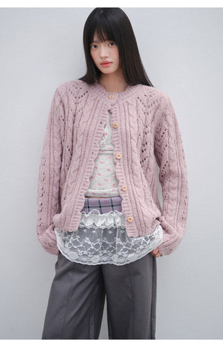 [OTR] Pink Flower Wool Knit Cardigan